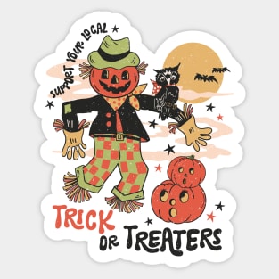 Support Your Local Treat Or Treaters Halloween Scarecrow, Owl And Pumpkins Sticker